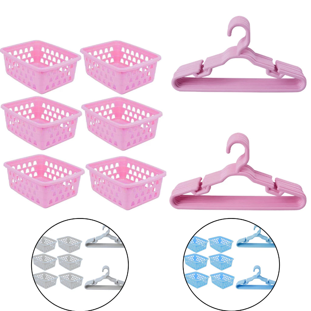 Kit Kids Organize - Kit organizador 10 cabides infantil e 6 cestos organizador